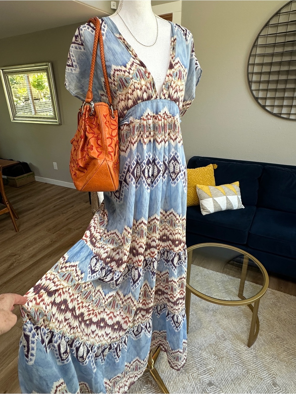 Boho tie back lightweight flowy kaftan maxi dress